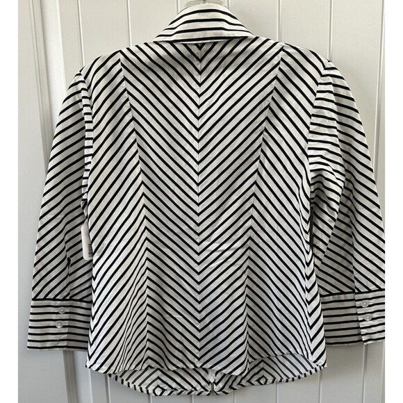 Talbots Black and White Striped 3/4 Sleeve Zip Front Collared Womens Top Size 2P - Picture 4 of 7